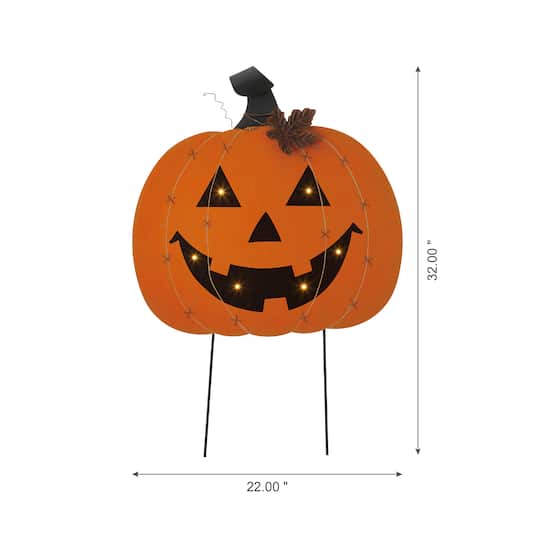Glitzhome® 30" Orange Lighted Metal Halloween Pumpkin Yard Stake